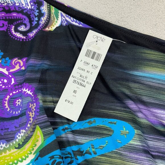 NEW Vintage Cache Ruched One-Shoulder Top Paisley Statement Blouse Y2K Stretch - Picture 4 of 9